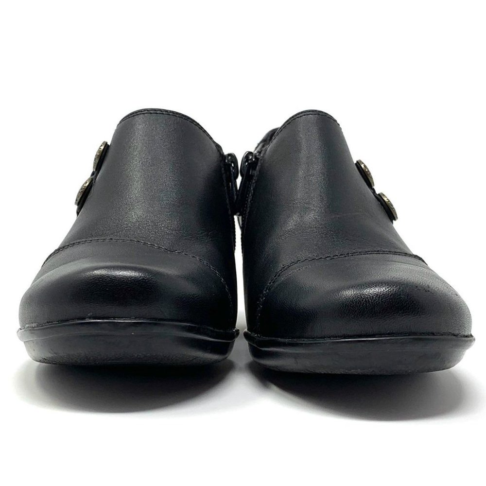 Clarks Collection 22545 Black Leather Side Button Side Zip Up Shooties Size 6 - Picture 3 of 9